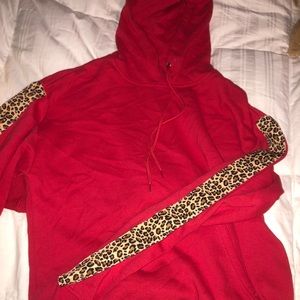 Red Leopard Print Hoodie